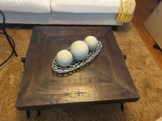Square Wood Coffee Table with Metal Legs. Nesting tables. 2 pieces.