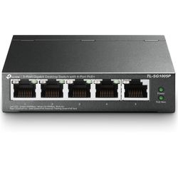 TP-Link TL-SG1005P, 5 Port Gigabit PoE Switch, 4 PoE+ Ports @65W, Desktop, Plug & Play, Sturdy Metal w/ Shielded Ports, Fanless, QoS & IGMP Snooping