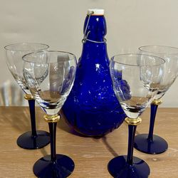 Cobalt blue decanter and wine glasses