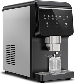 Nugget Ice Maker Countertop with 7Lbs Storage, Ice/Water/Ice & Water Optional, 90Lbs/24H Pellet Crushed Chewable Ice Machine Stainless Steels with Sel