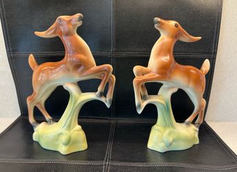 1940s two Stewart McCulloch leaping deer statues