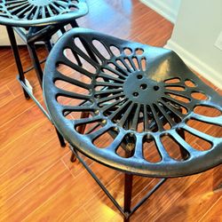 Industrial Tractor Seat Bar Stools (Set of 2) - Adjustable Height - Black Metal