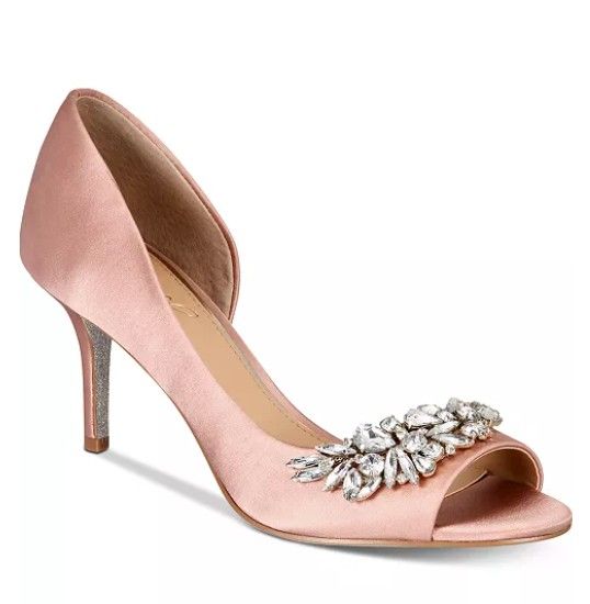 Blush Pink Satin Heels With Embellishment