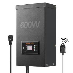 600W Landscape Transformer, Timer & Photocell Sensor Equipped, Weatherproof Outdoor Lighting Converter, 120V AC to 12V/14V AC, Ideal for Exterior, Spo