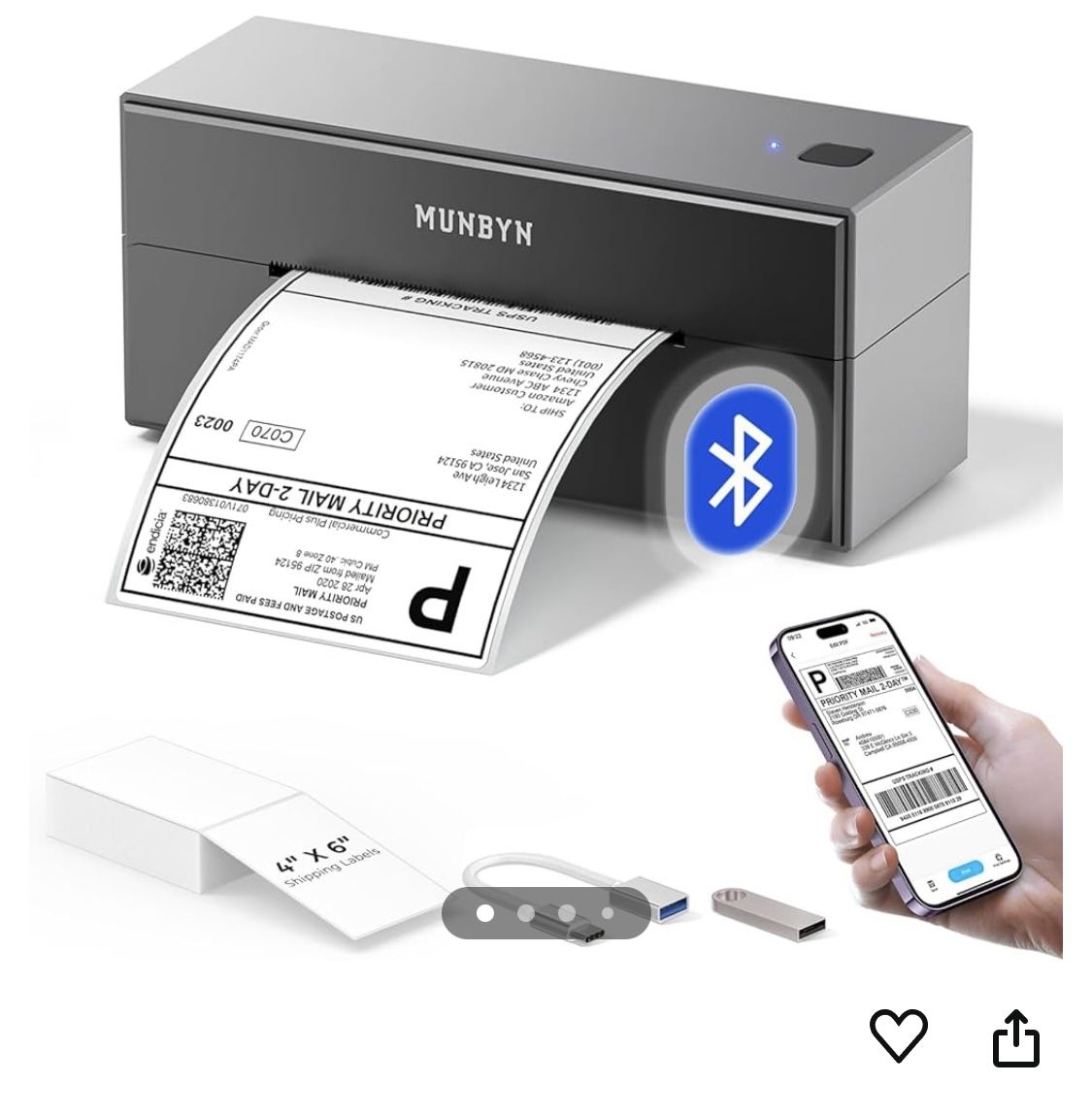 Munbyn Bluetooth Thermal Label Printer With 500 Labels 