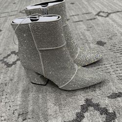 New Silver Sparkly Rhinestone Ankle Boots all sizes