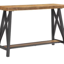 Weston Home Westyn Rustic X Base Wood Console Table with Shelf, Oak