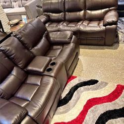 *Unreal Pricing!!!*---Stylish Madrid Brown Leather Reclining Sofa/Loveseat Sets---Now $1099!!!---Delivery And Financing👍