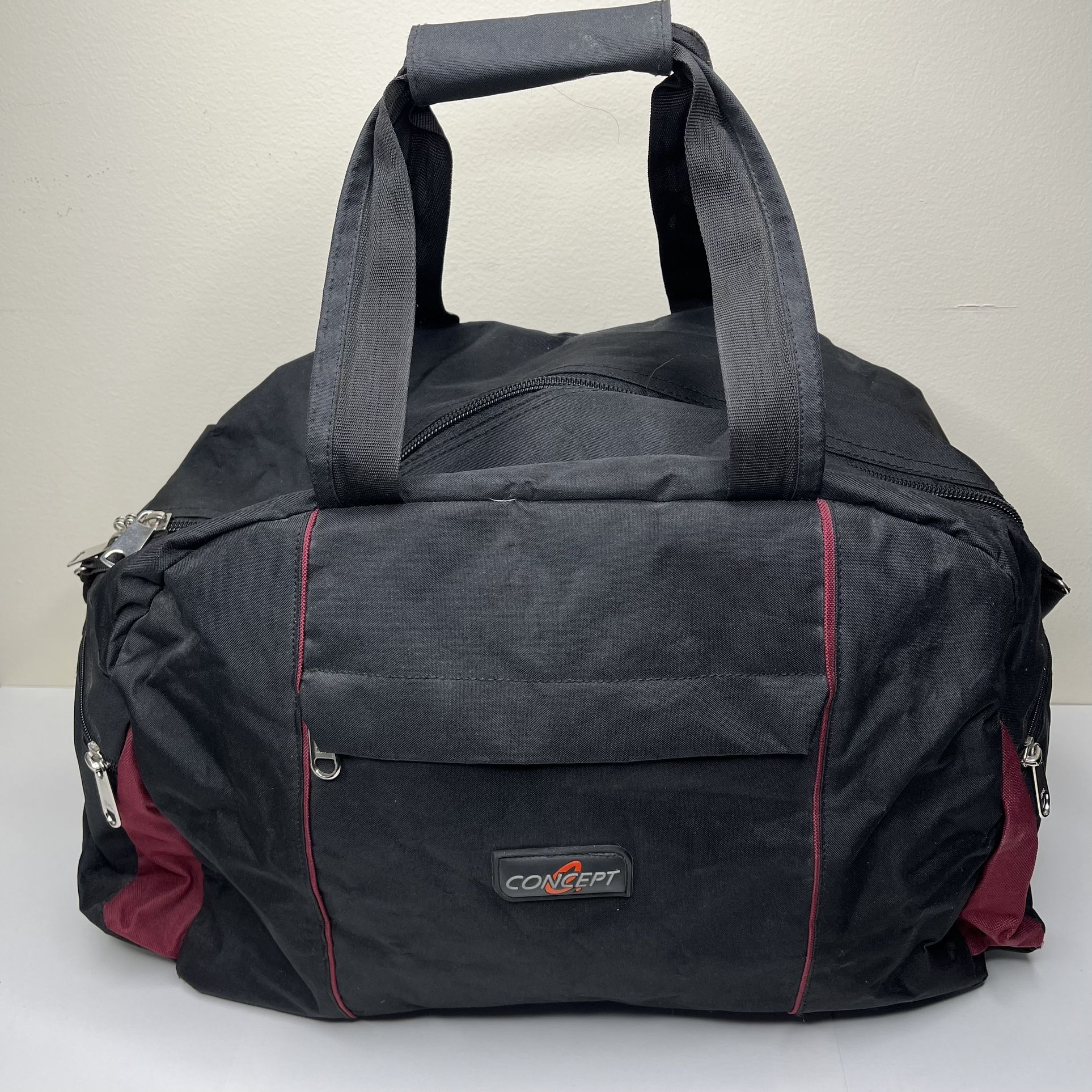 Concept Duffle Bag-lockable-Black And Maroon -shoulder Strap-18” x 10” x 12”