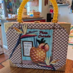 Hawaiian/Tiki Style Beaded Braciano Cigar Box Purse Featuring A Pina Colada