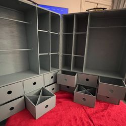 VTG 1950’s Handmade Wooden Barbie/ Doll Wardrobe Closet with Carry Handle Seafoam Green 20x15.5”