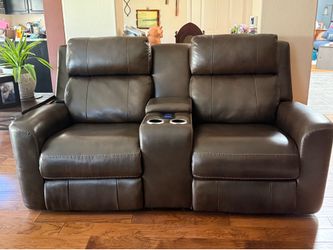 Brown Leather Power Reclining Loveseat