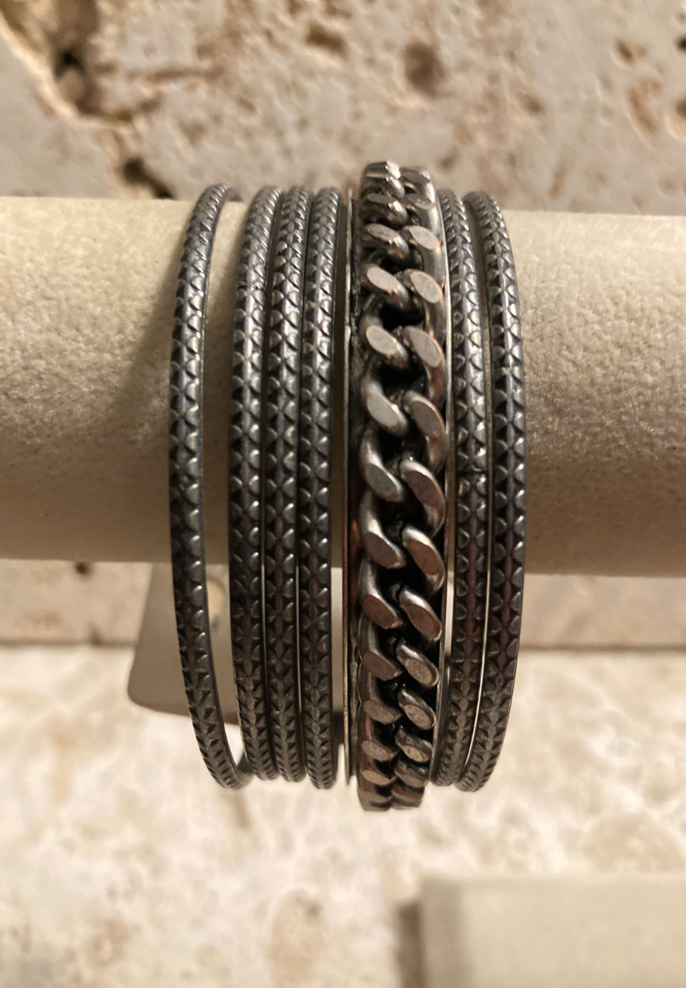 Bangle Bracelets-Set of 7-New w/Tags-Designer-Textured-Grey-All 7 for $5-Listing Hundreds Of Items