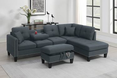 Gray Sectional Sofa With Ottoman