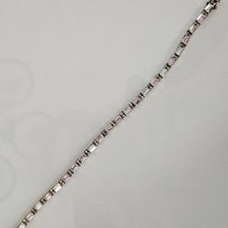 CZ Tennis Bracelet Pink/Clear Sterling Silver 7.5"