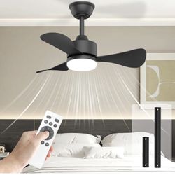 Hisummer Small Black Ceiling Fan with Light and Remote, Modern Bedroom Ceiling Fan with Light 28 Inch Dimmable Outdoor/Indoor Ceiling Fan with 6-Speed