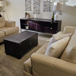 Old Money Cream Leather Sofa & Loveseat Set