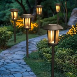 NEW - Solar Yard 5-Pack Solar Pathway Lights Outdoor, Solar Powered Garden Lights Waterproof, Auto On/Off Powered Landscape Lighting for Pathway, Porc
