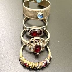 Vintage Sterling Silver LOT OF Stackable Cocktail Rings 925 Gems Spinel Amethyst