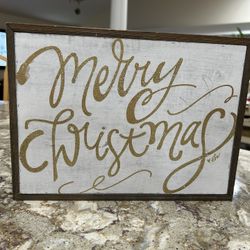 Christmas sign. Wood, sparkling-glitter script