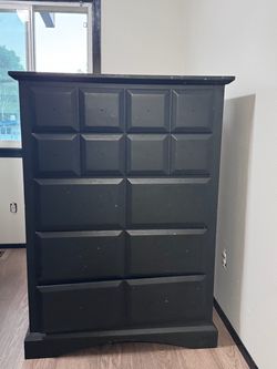 Black Wood Dresser with Raised Panel Drawers