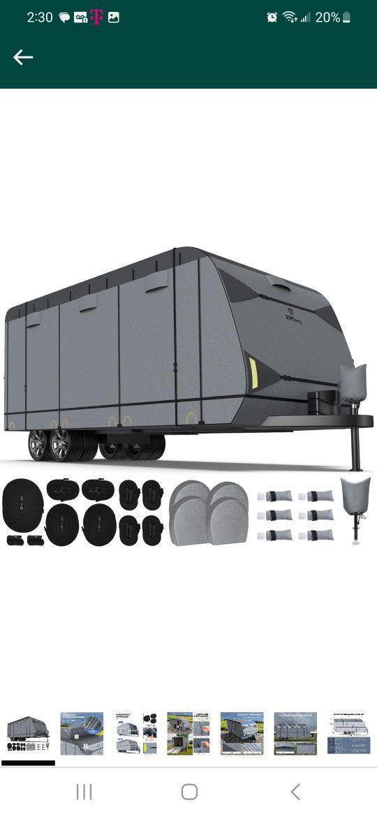 RVMasking 7 Layers top RV Travel Trailer Cover Fits 37'1"-40' Motorhome - Heavy Duty Windproof Rip-Stop Anti-UV Camper Cover with 4 Tire Covers & Tong