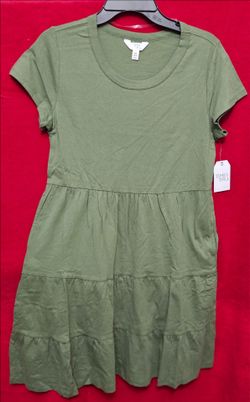 Time And Tru Women Tiered Dress Green Short Sleeve Size X-S NEW WITH TAGS