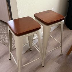 Pair Of Wood & Metal Swivel Counter Stools