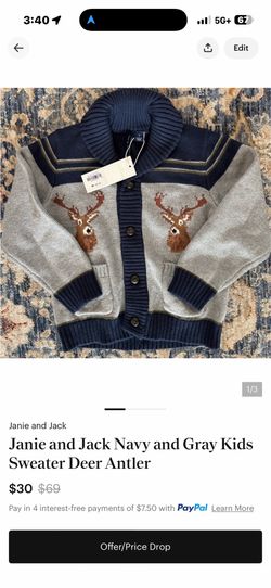 Janie and Jack 3T boy antler cardigan