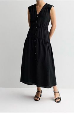 Nine West black midi dress with button-up front and tie waist, size S #midi #buttonup  Size S brand new with tag