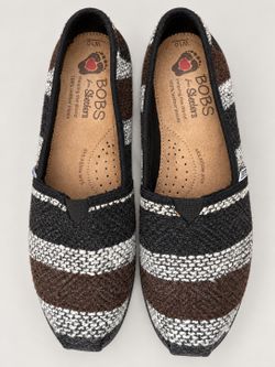 Skechers BOBS Women’s 10 Black Brown Striped Woven Slip-On Flats