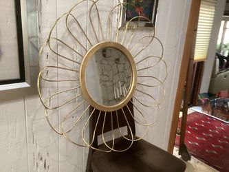 Mirror Large round  Gold  Cage Wire Metal  Vintage 35 Width  Overall , Round Mirror Is 14 