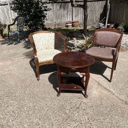 2 Wood Chairs With End Table/Fabric