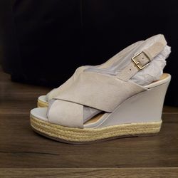 NEW H By Halston Stella Parchment Leather Slingback Espadrille Wedges Women's 8