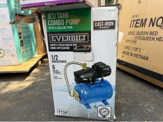 JET/ TANK COMBO PUMP WITH 6 GALLON TANK EVERBILT SUPPLY FRESH WATER FOR HOME APPLICATION 1/2 HORSEPOWER 6 GALLONS PER MINUTE AT 10 ft DEPTH (40 PSI) 6