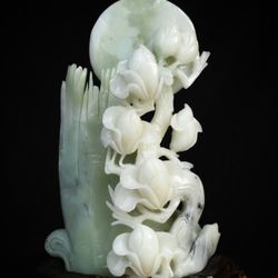 Sumptuous 14.4" Chinese Natural White Xiu Jade Lotus Sculpture