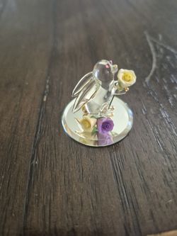 Garden Rabbit Glass Figurine Baron| Handcrafted Bunny with Purple Rose