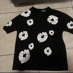 Denim Tears Black T-Shirt with White Floral Print Size M