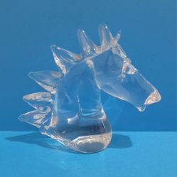 Vintage clear Glass Horse Head Bust Figurine Heavy Sculpture 5”
