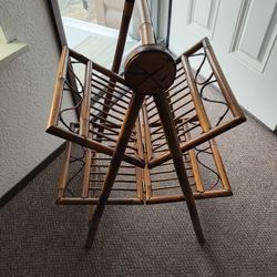 Unique Bamboo Type Stand. Last Pic Shows It Folded For Storage. Use For Towels In Bathroom, Newspapers Or Whatever