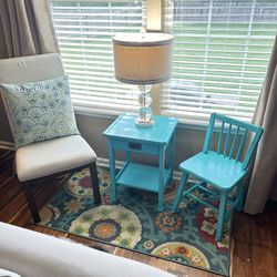 Beautiful Boho Vintage Teal Table And Teal Chair