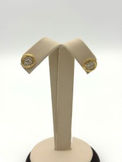 14K YELLOW GOLD DIAMOND CLUSTER STUD EARRINGS 2.64G USED