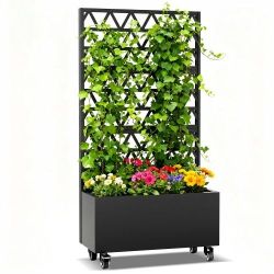 Metal Planter Box with Trellis Raised Garden Bed - 72.05"x35.83"x16.14", Trellis Privacy Screen for Climbing Plants, Vegetables, Vines(Assembly Requir