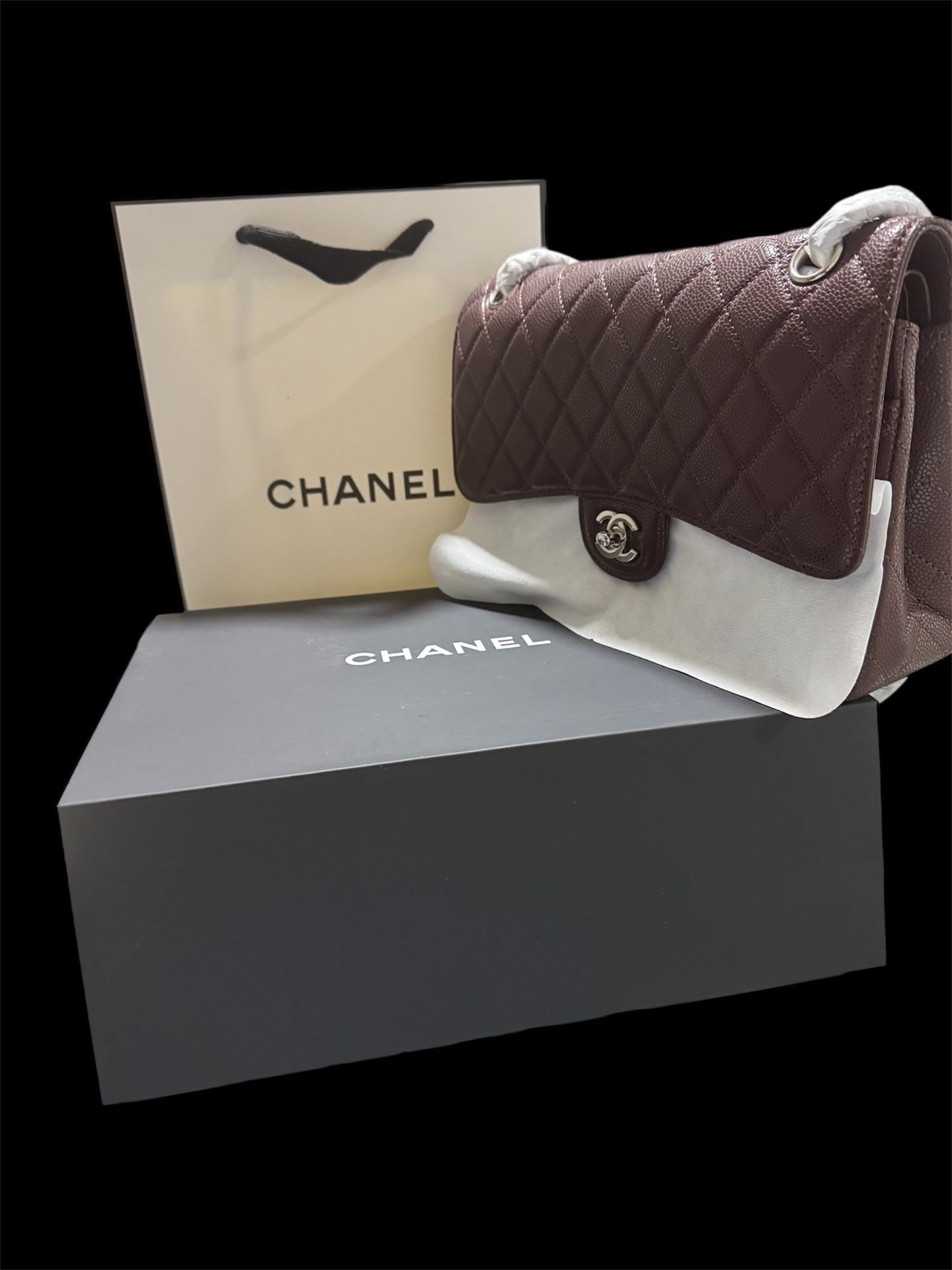 Caviar Medium Double Flap Burgundy