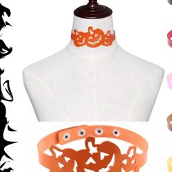 Halloween Pumpkin Leather Choker Punk Goth Collar Necklace Cosplay Costume Party