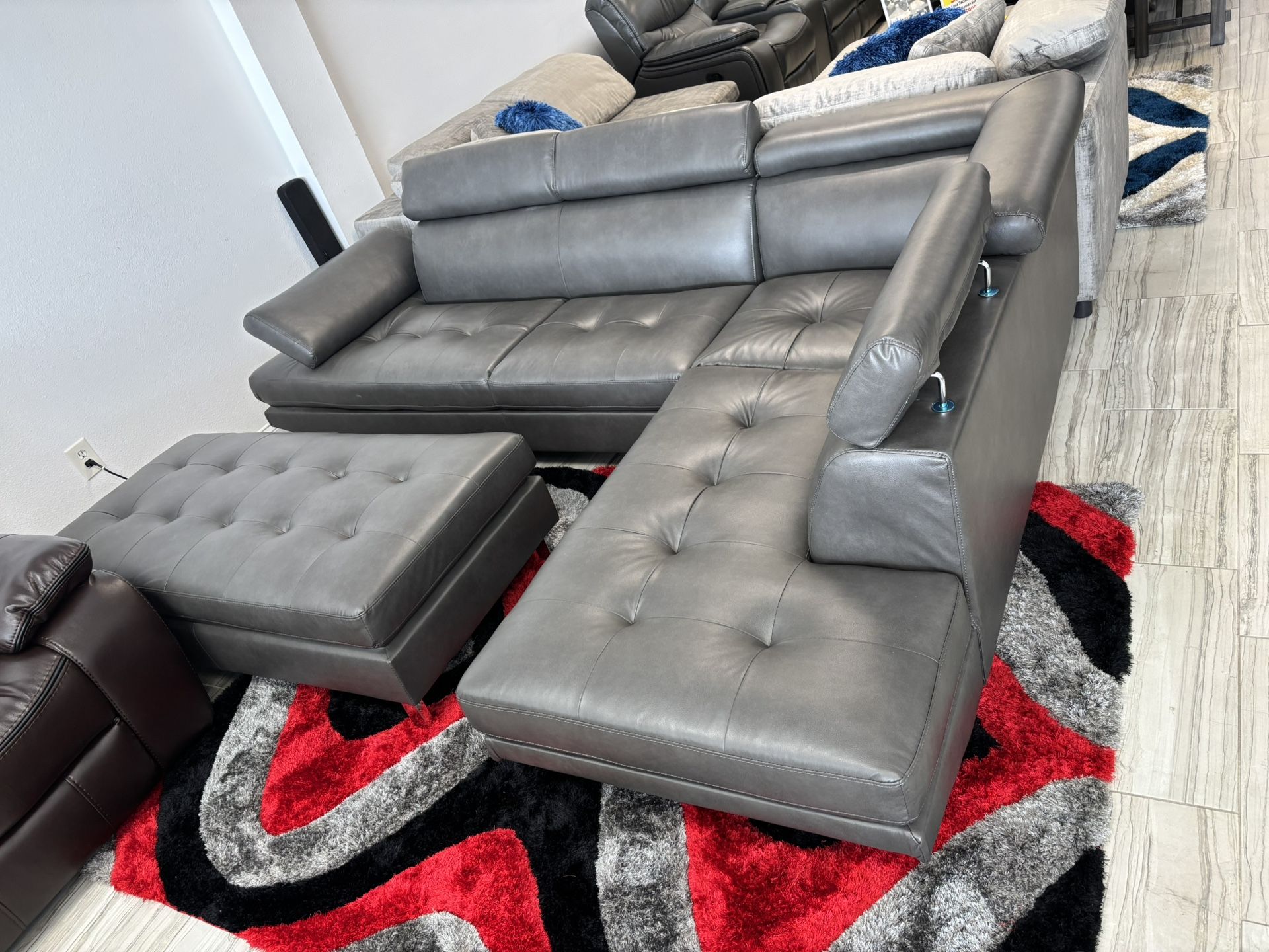 Spring Blowout Sale. Ibiza Gray Sectional With Ottoman Only $799. Easy Finance Option. Same-Day Delivery.