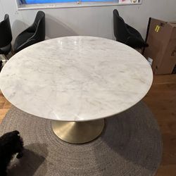 Crate and Barrel Nero 48” white marble table  with brass base