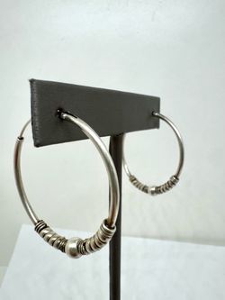 925 Sterling Silver Beaded 1.5” Hoops WMP020929