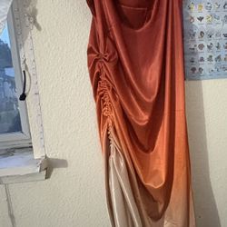 Women's Spaghetti Strap Satin Dress Sexy Backless Drawstring Ruched Split Hem Cocktail Evening Party 