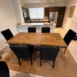 Wood Dining Table + 6 Chairs For Sale 